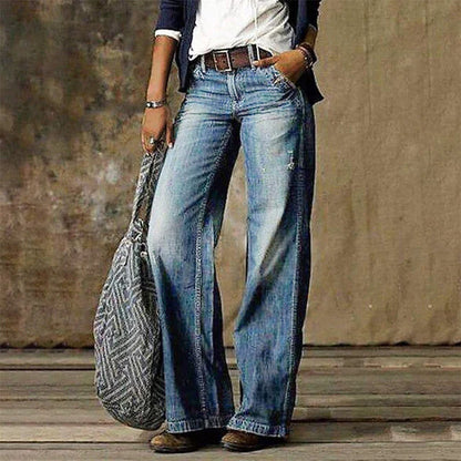 Stylische Denim-Jeans mit weitem Bein für Damen