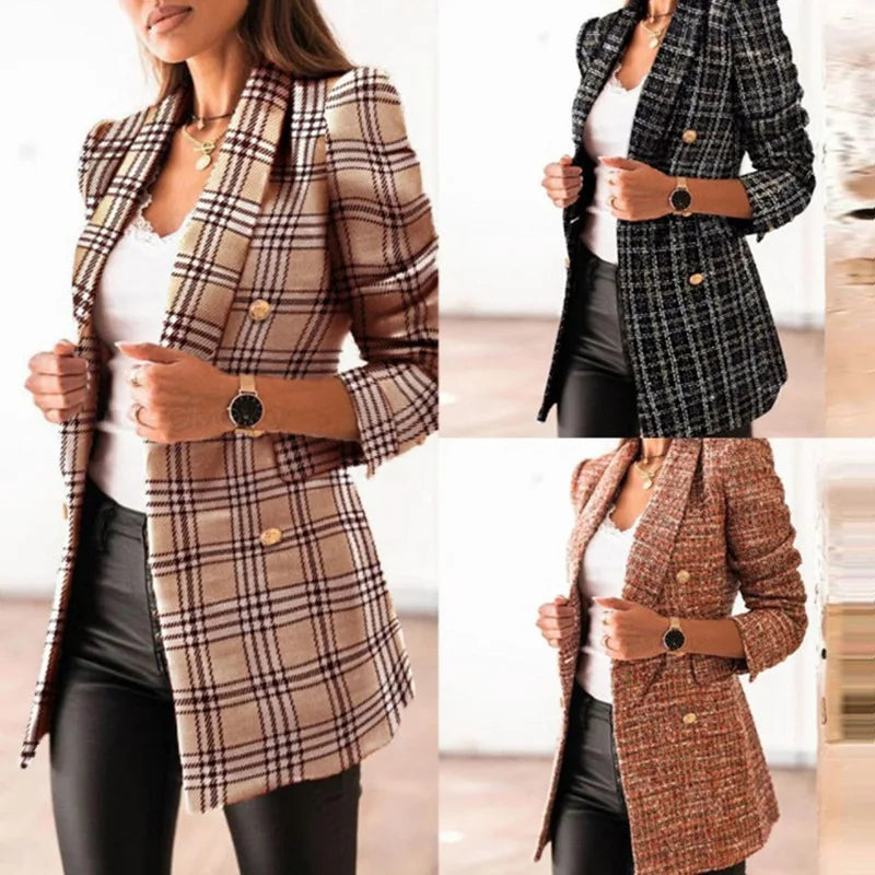 Emma | Stilvoller doppelreihiger Tweed-Blazer für Damen mit doppelter Knopfleiste